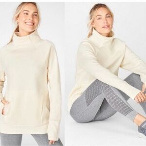 Fabletics Women's Zaylee Cream Mock Neck Pullover Sweatshirt - Size Medium